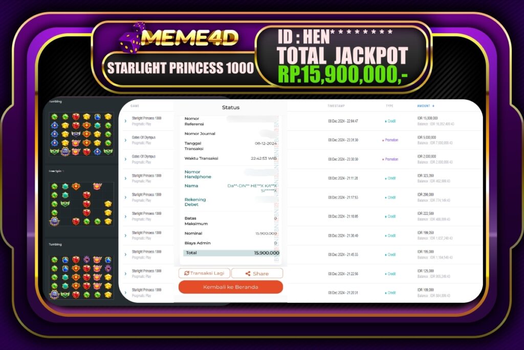 Bukti Jp MEME4D Slot Online 09 DESEMBER 2024