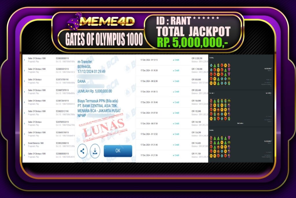 Bukti Jp MEME4D Slot Online 17 DESEMBER 2024