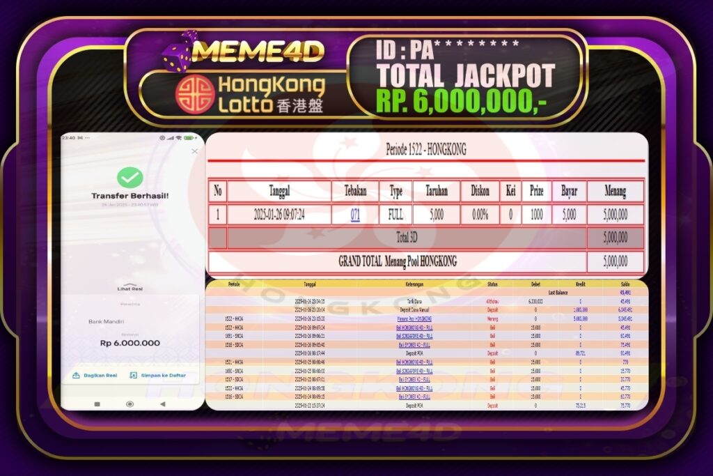 Bukti Jp MEME4D Togel Online 27 JANUARI 2025
