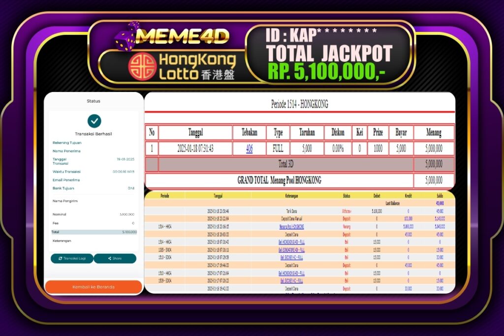 Bukti Jp MEME4D Togel Online 19 JANUARI 2025