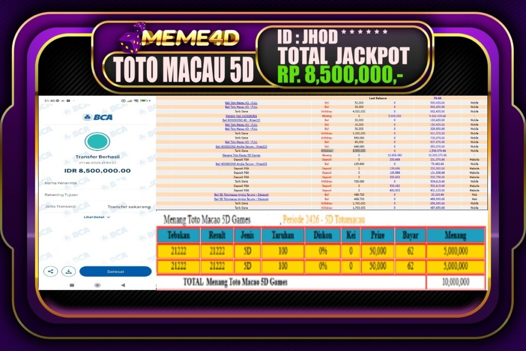 Bukti Jp MEME4D Togel Online 22 Februari 2025