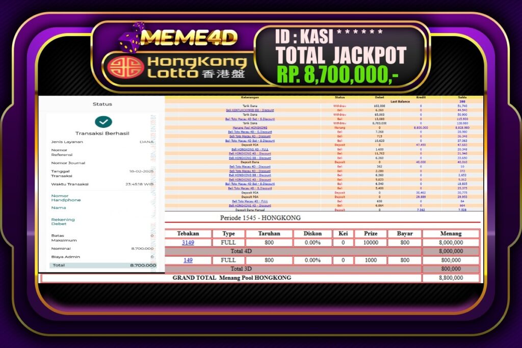 Bukti Jp MEME4D Togel Online 19 Februari 2025