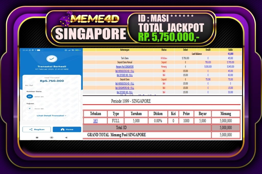 Bukti Jp MEME4D Togel Online 08 Februari 2025