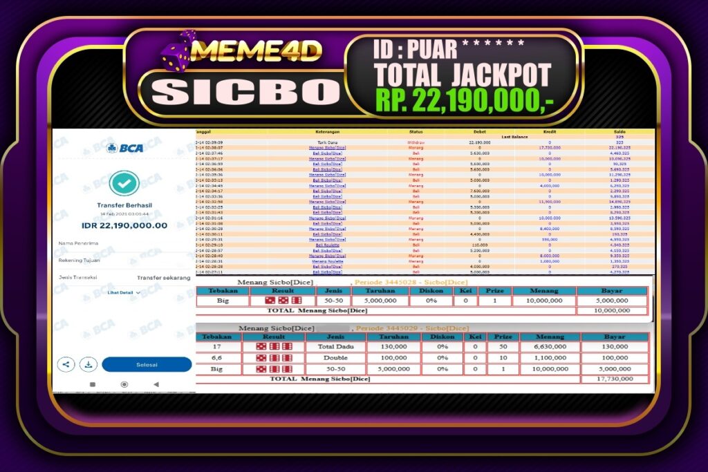 Bukti Jp MEME4D Casino Online 14 Februari 2025