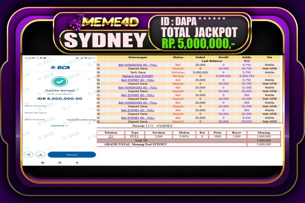 Bukti Jp MEME4D Togel Online 25 Maret 2025