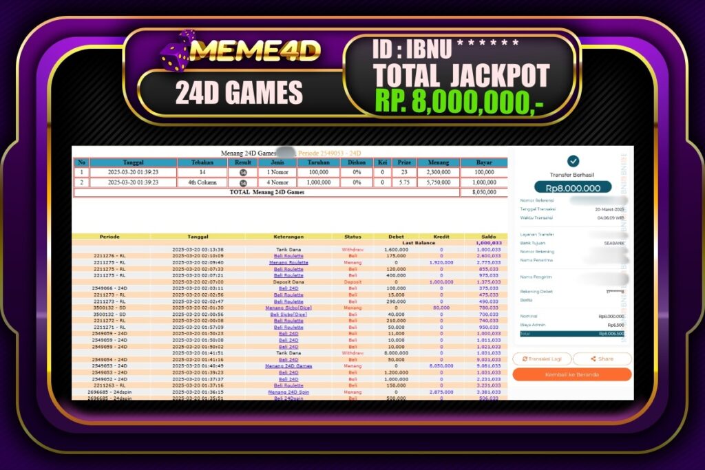 Bukti Jp MEME4D Casino Online 21 Maret 2025