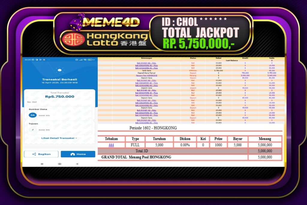 Bukti Jp MEME4D Togel Online 17 April 2025