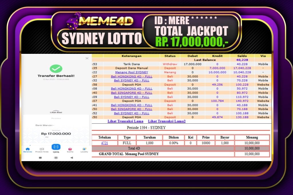 Bukti Jp MEME4D Togel Online 13 April 2025