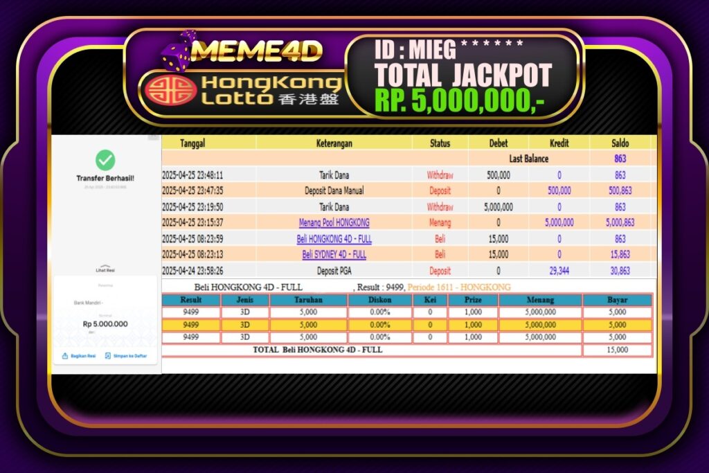 Bukti Jp MEME4D Togel Online 26 April 2025
