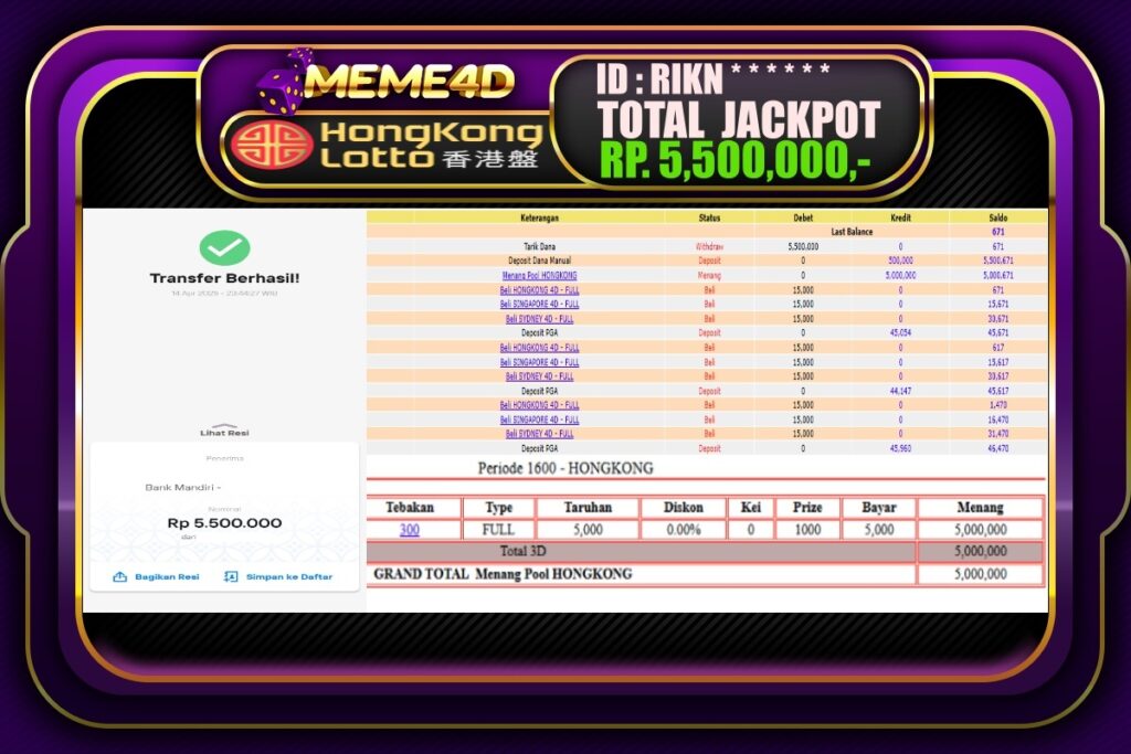 Bukti Jp MEME4D Togel Online 15 April 2025