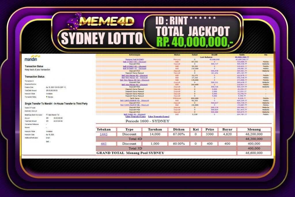 Bukti Jp MEME4D Togel Online 19 April 2025