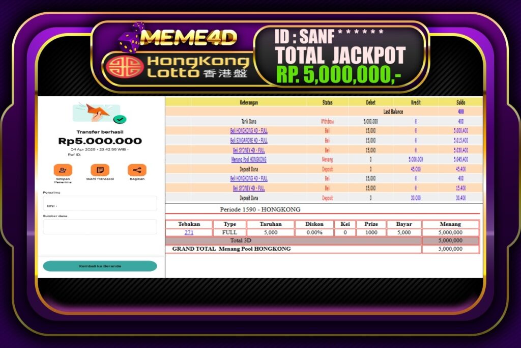 Bukti Jp MEME4D Togel Online 05 April 2025