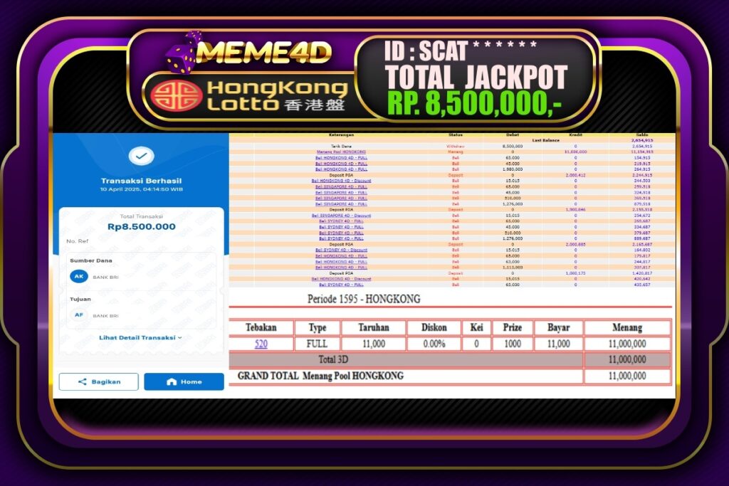 Bukti Jp MEME4D Togel Online 10 April 2025