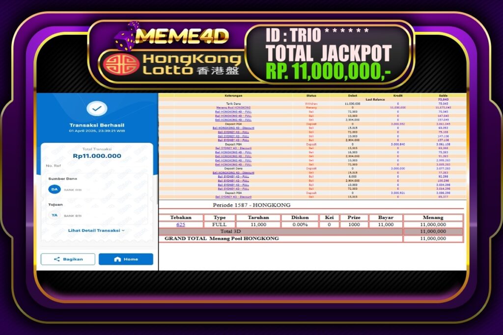 Bukti Jp MEME4D Togel Online 02 April 2025