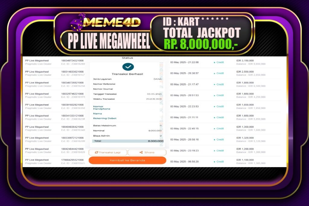 Bukti Jp MEME4D Casino Online 04 Mei 2025