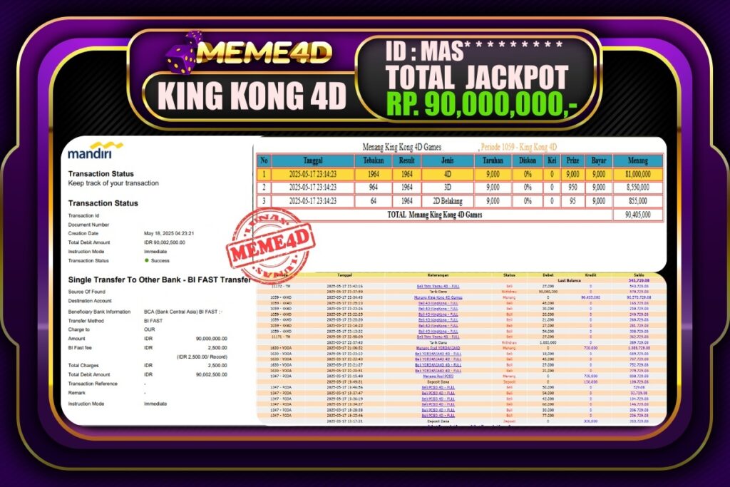 Bukti Jp MEME4D Togel Online 18 Mei 2025