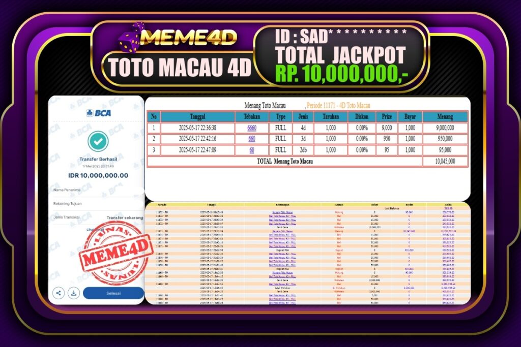 Bukti Jp MEME4D Togel Online 18 Mei 2025