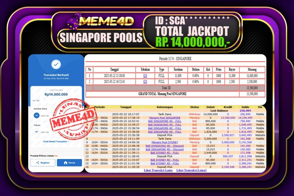 Bukti Jp MEME4D Togel Online 23 Mei 2025