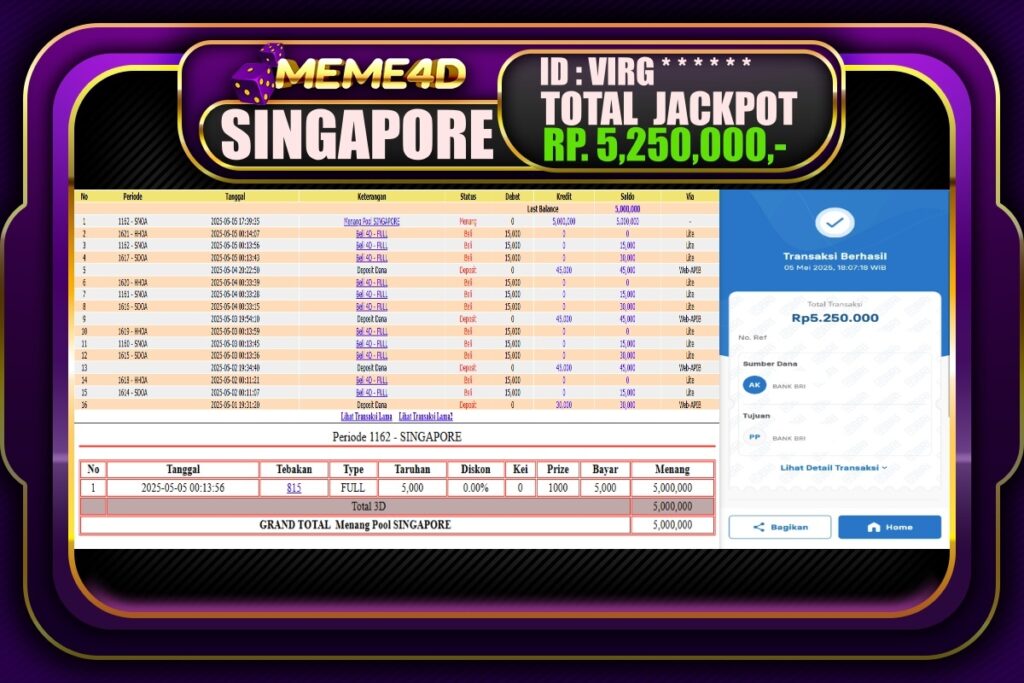 Bukti Jp MEME4D Togel Online 06 Mei 2025