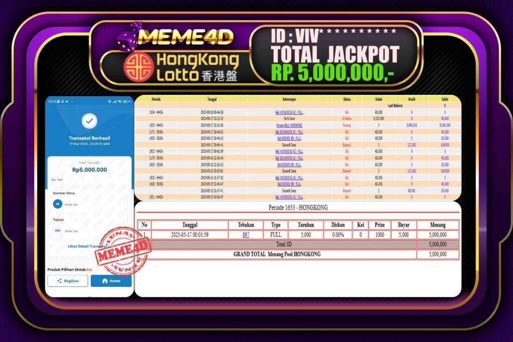 Bukti Jp MEME4D Togel Online 18 Mei 2025