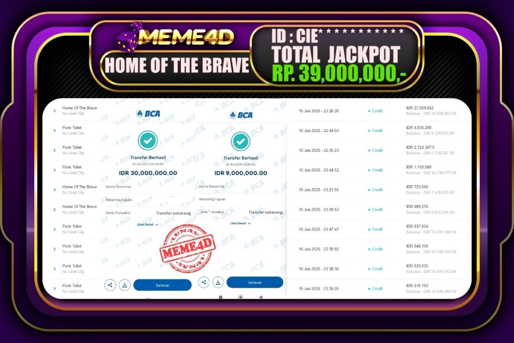 Bukti Jp MEME4D Slot Online 16 Juni 2025