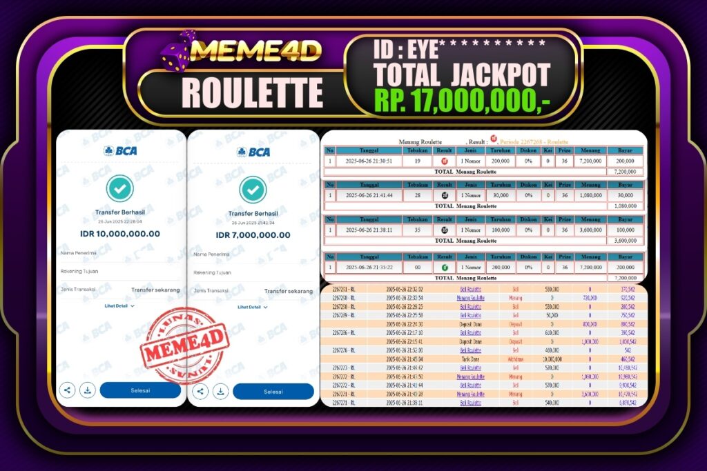 Bukti Jp MEME4D Casino Online 27 Juni 2025