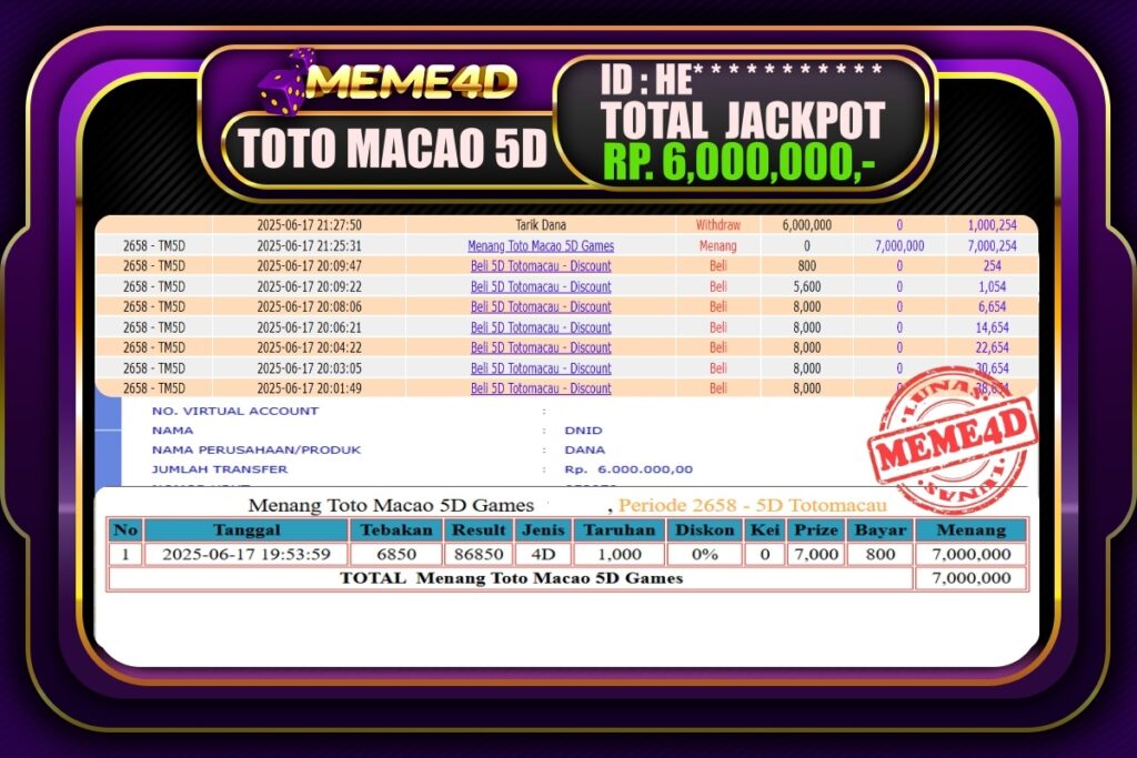 Bukti Jp MEME4D Togel Online 18 Juni 2025