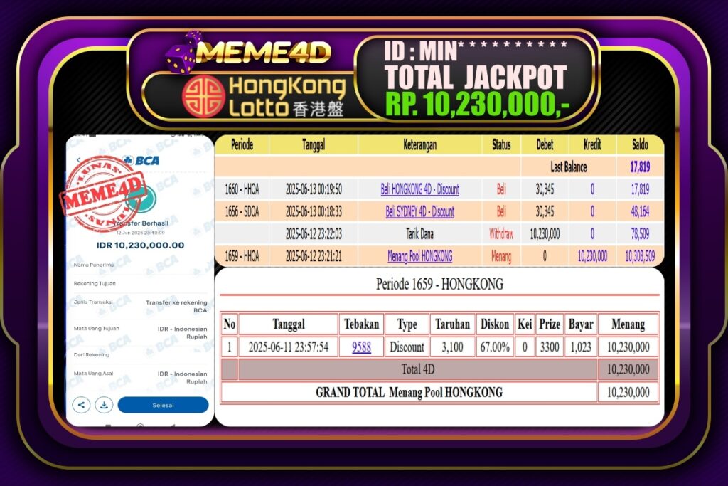 Bukti Jp MEME4D Togel Online 13 Juni 2025
