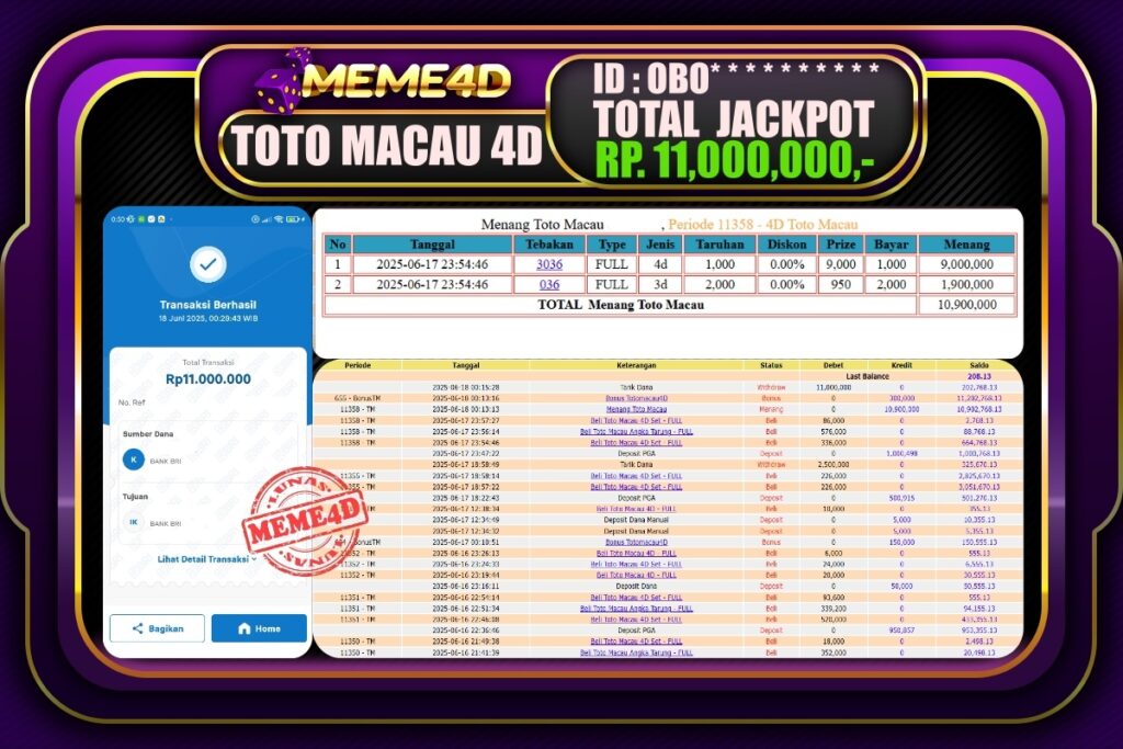 Bukti Jp MEME4D Togel Online 18 Juni 2025