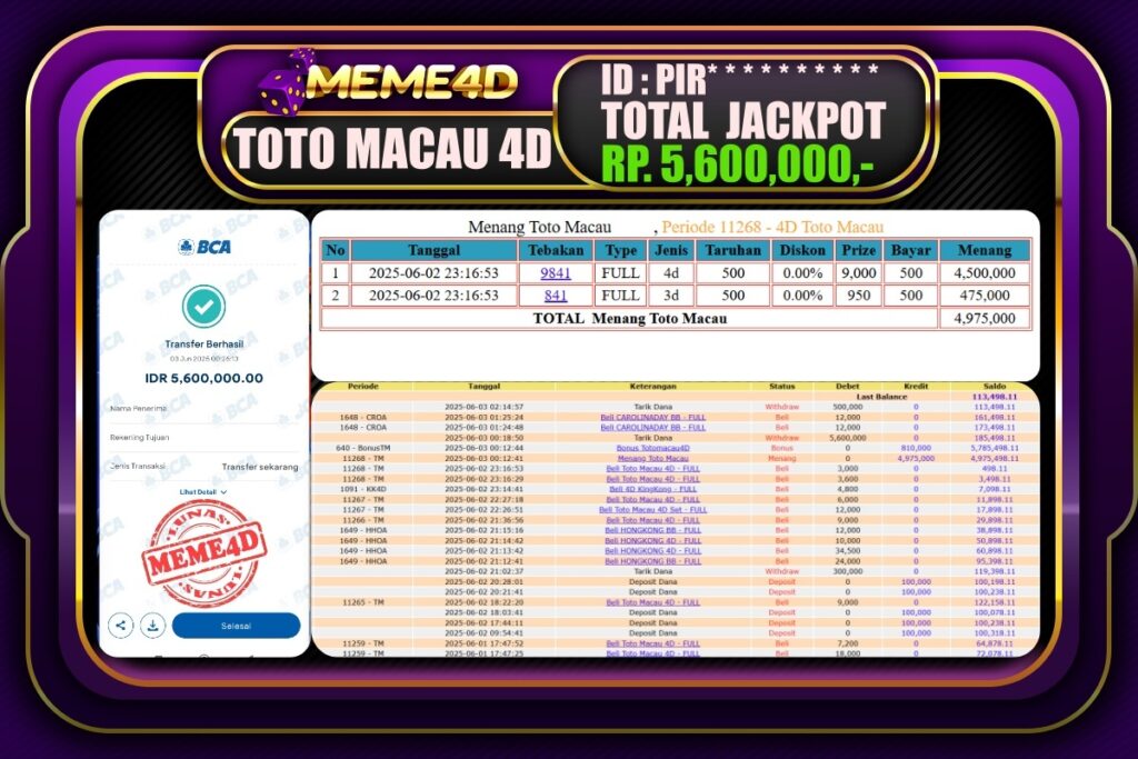 Bukti Jp MEME4D Togel Online 03 Juni 2025