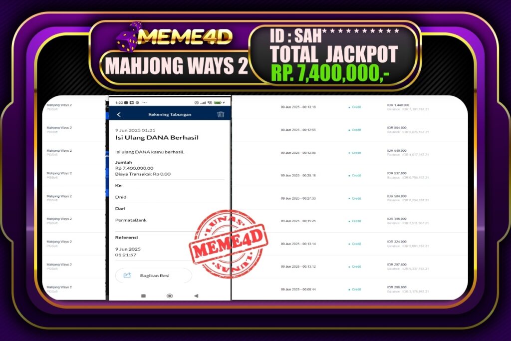 Bukti Jp MEME4D Slot Online 09 Juni 2025