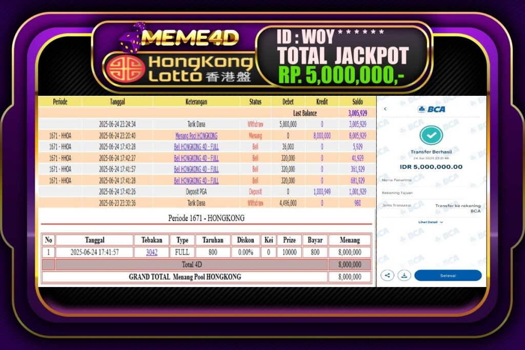 Bukti Jp MEME4D Togel Online 25 Juni 2025