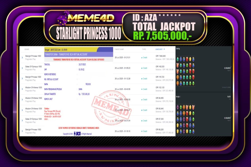 Bukti Jp MEME4D Slot Online 26 Juli 2025