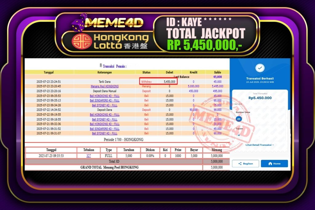 Bukti Jp MEME4D Togel Online 24 Juli 2025