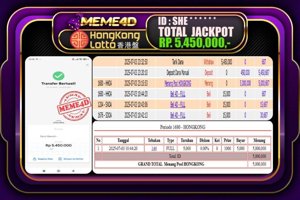 Bukti Jp MEME4D Togel Online 04 Juli 2025