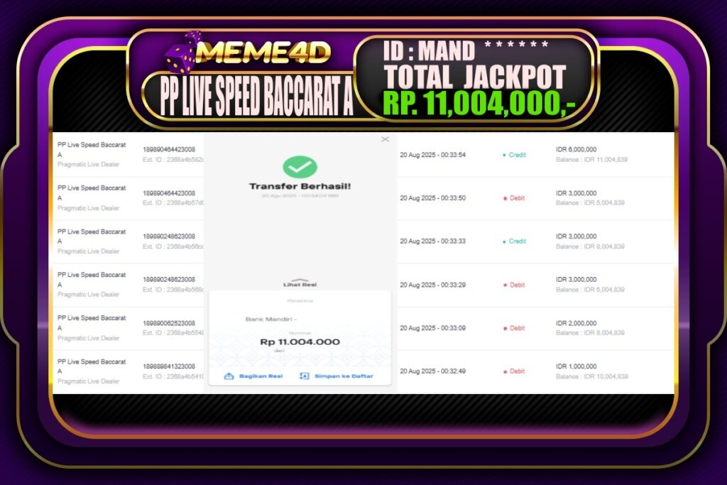 Bukti Jp MEME4D Casino Online 20 Agustus 2025