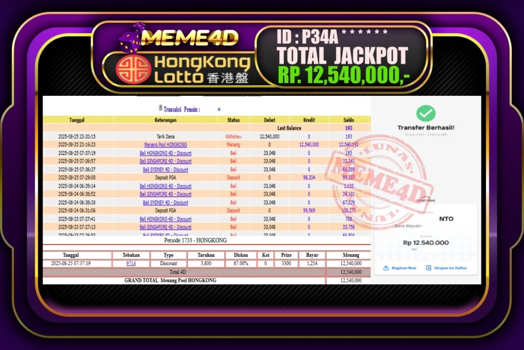 Bukti Jp MEME4D Togel Online 26 Agustus 2025