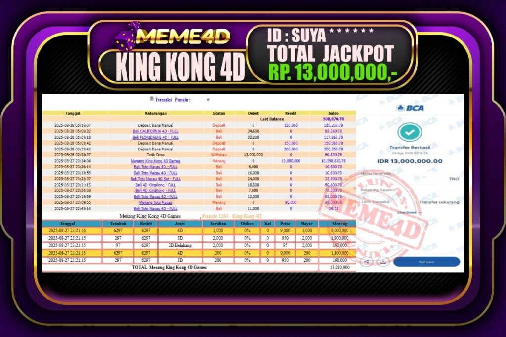 Bukti Jp MEME4D Togel Online 28 Agustus 2025