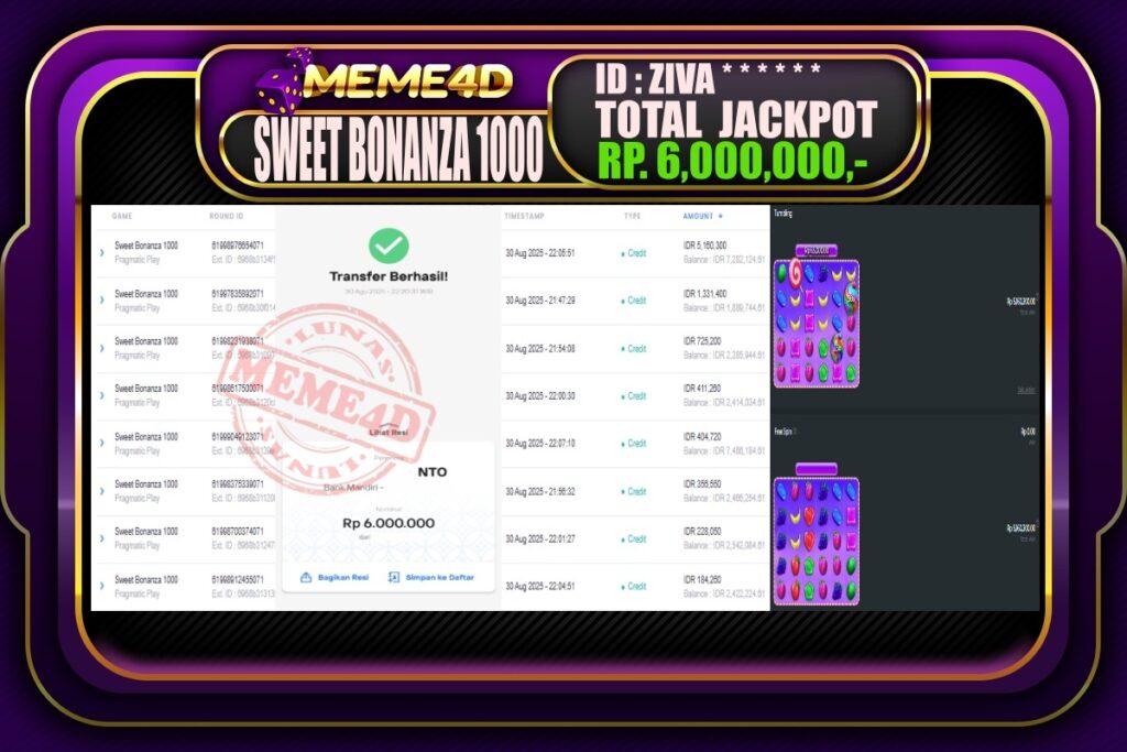 Bukti Jp MEME4D Slot Online 31 Agustus 2025