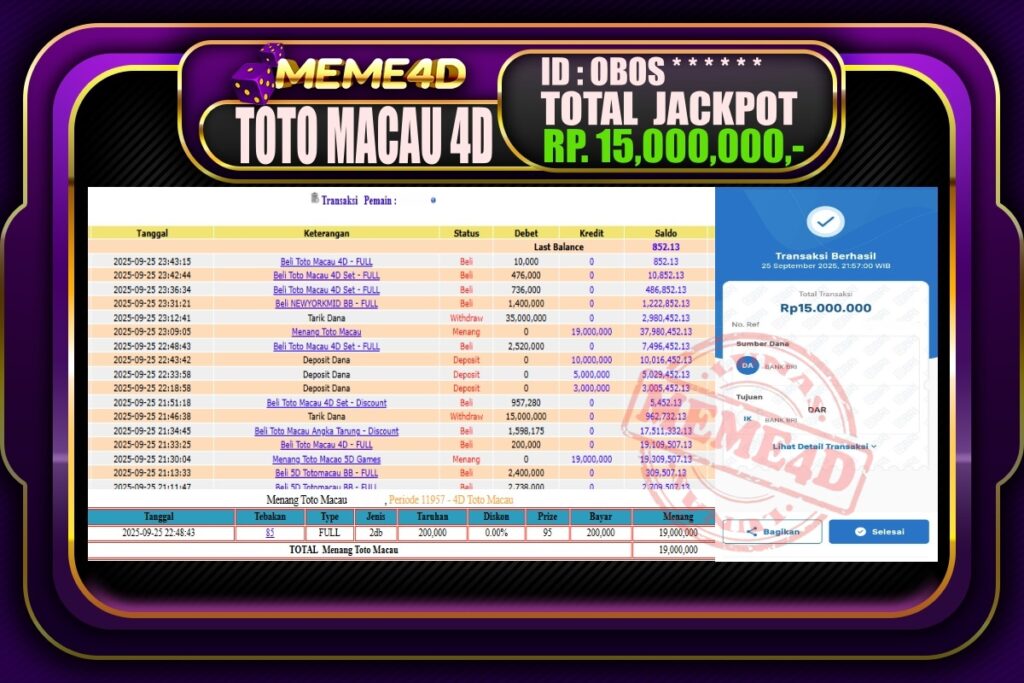 Bukti Jp MEME4D Togel Online 26 September 2025