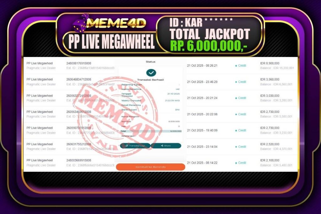 Bukti Jp MEME4D Casino Online 22 Oktober2025