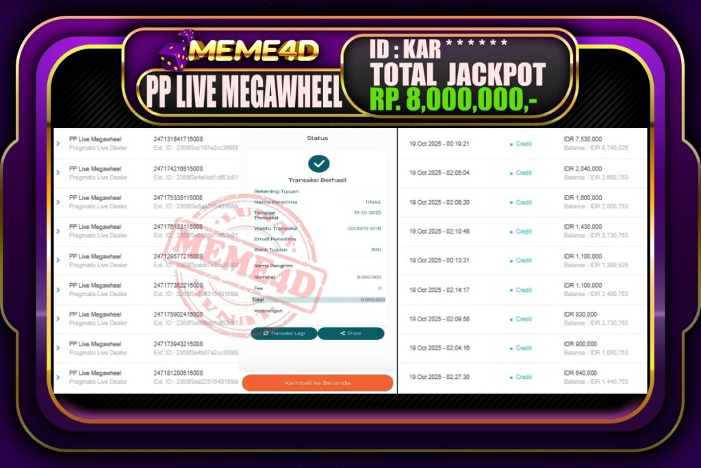 Bukti Jp MEME4D Casino Online 19 Oktober2025