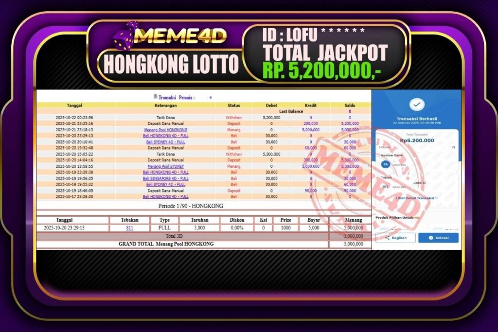 Bukti Jp MEME4D Togel Online 22 Oktober 2025