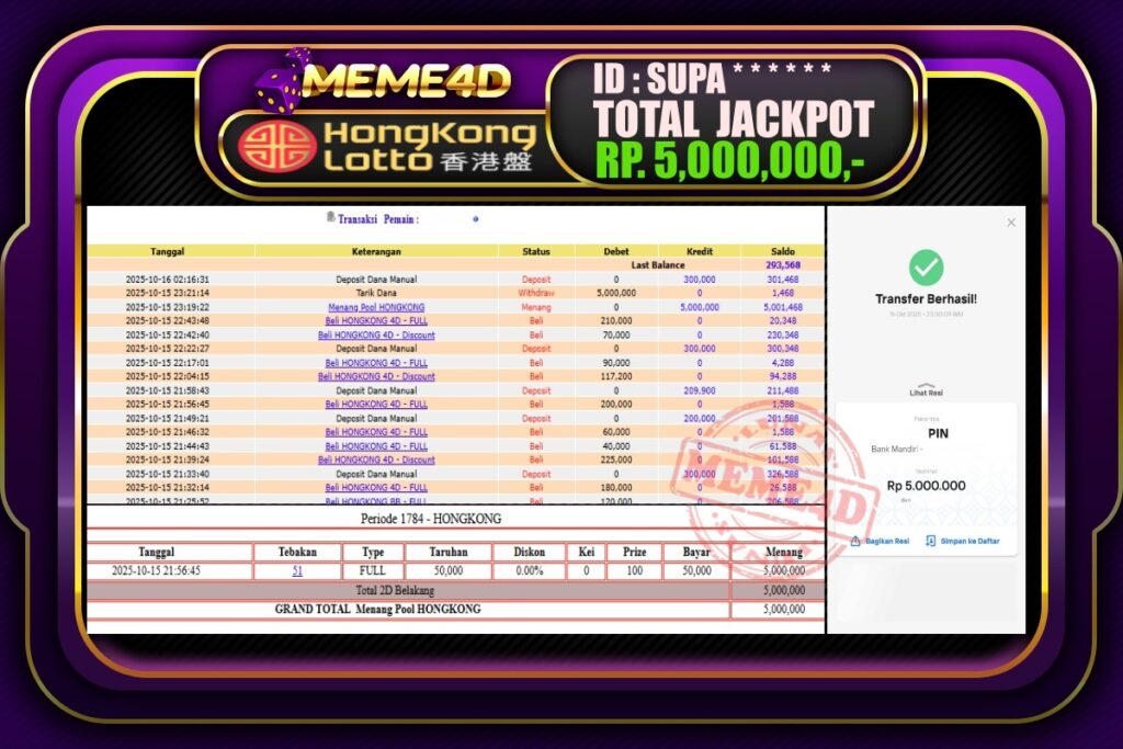 Bukti Jp MEME4D Togel Online 16 Oktober 2025