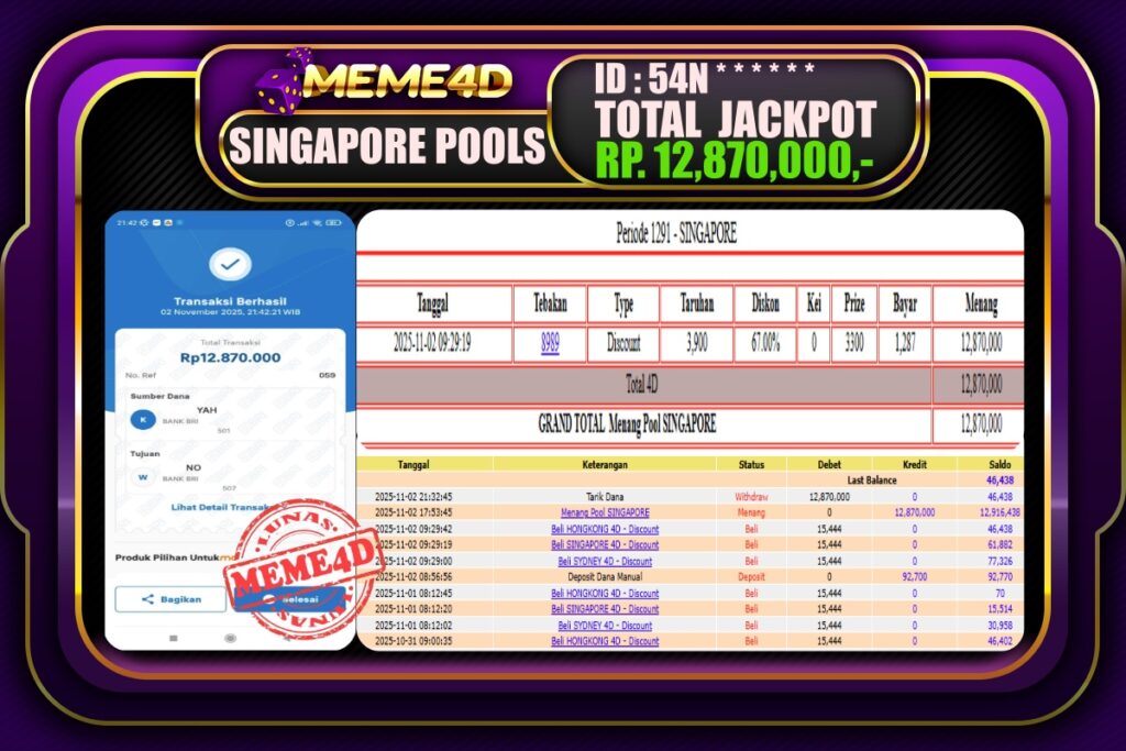 Bukti Jp MEME4D Togel Online 03 November 2025