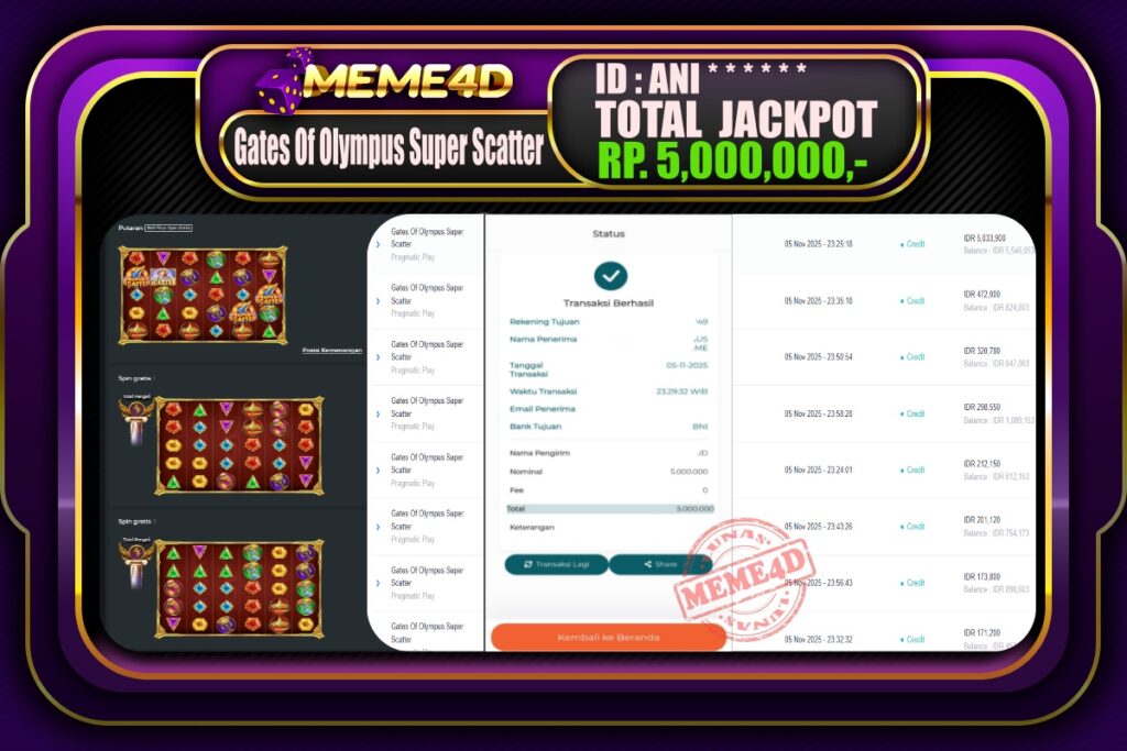 Bukti Jp MEME4D Slot Online 06 November 2025