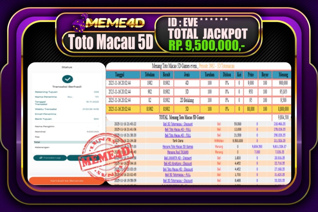 Bukti Jp MEME4D Togel Online 17 November 2025