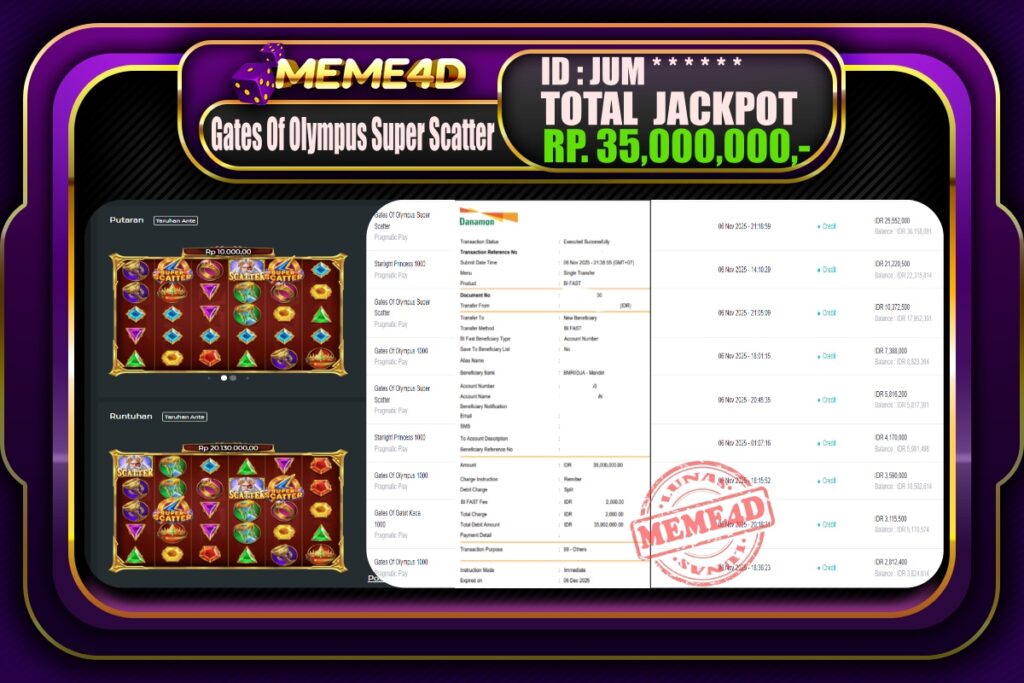 Bukti Jp MEME4D Slot Online 07 November 2025