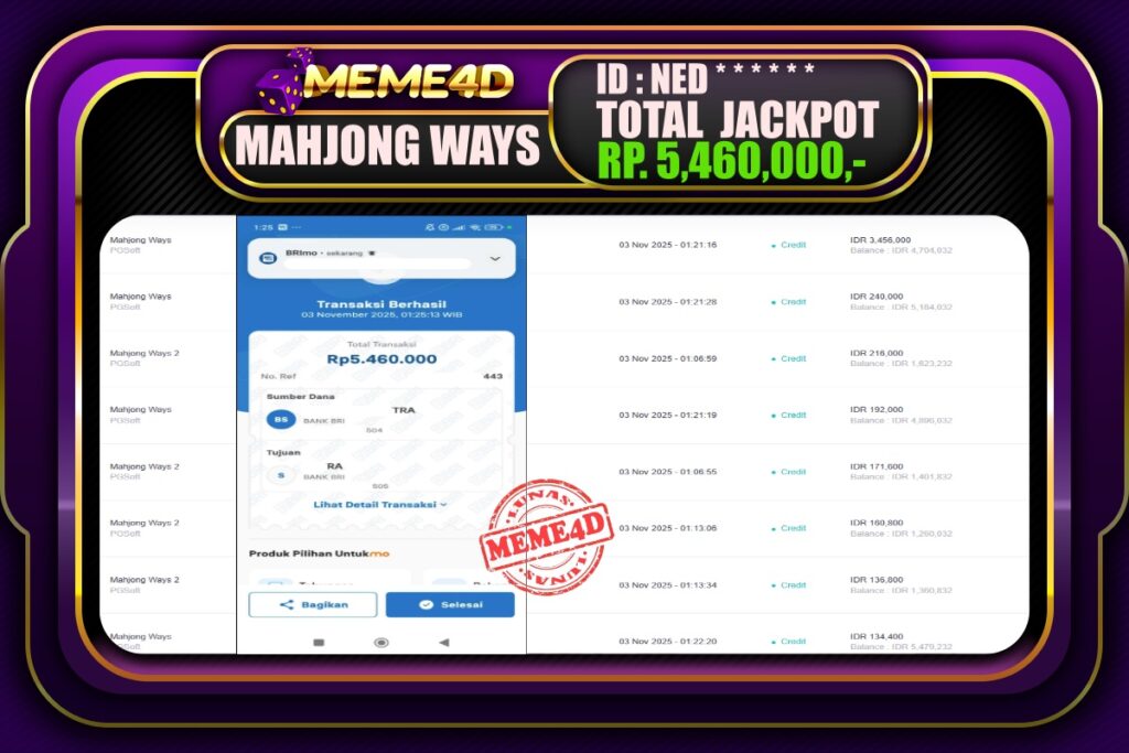 Bukti Jp MEME4D Slot Online 03 November 2025
