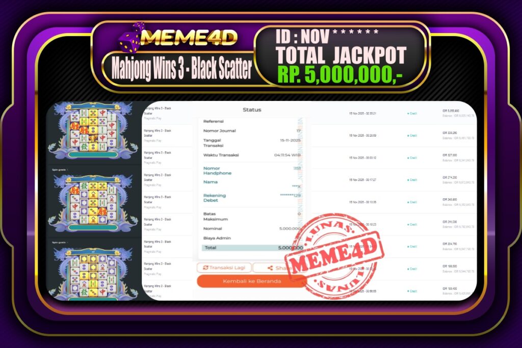 Bukti Jp MEME4D Slot Online 15 November 2025